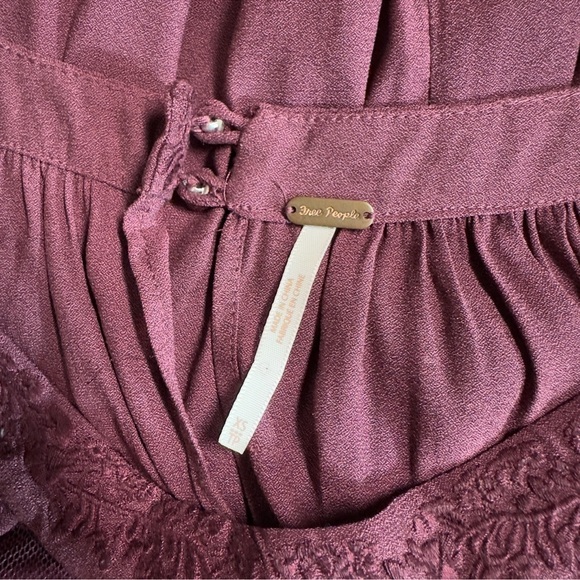 Free People maroon Long‎ Sleeve Purple Embroidered & Mesh Top Size XS - Picture 3 of 15